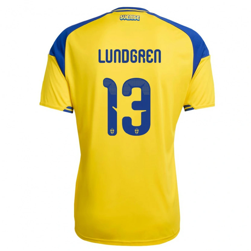Danxen Kvinnor Sverige Gustav Lundgren #13 Gul Blå Vit Hemmatröja Matchtröjor 26-28 Tröjor T-Tröja