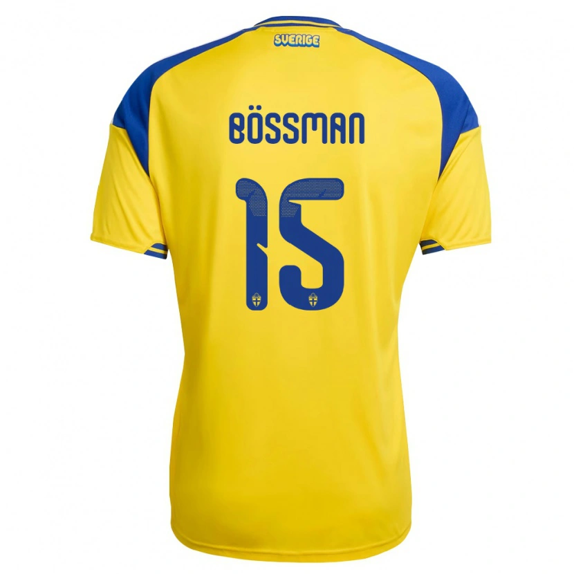Danxen Kvinnor Sverige Beppe Bössman #15 Gul Blå Vit Hemmatröja Matchtröjor 26-28 Tröjor T-Tröja