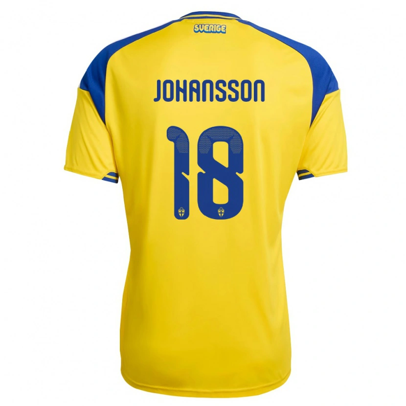 Danxen Kvinnor Sverige Alexander Johansson #18 Gul Blå Vit Hemmatröja Matchtröjor 26-28 Tröjor T-Tröja