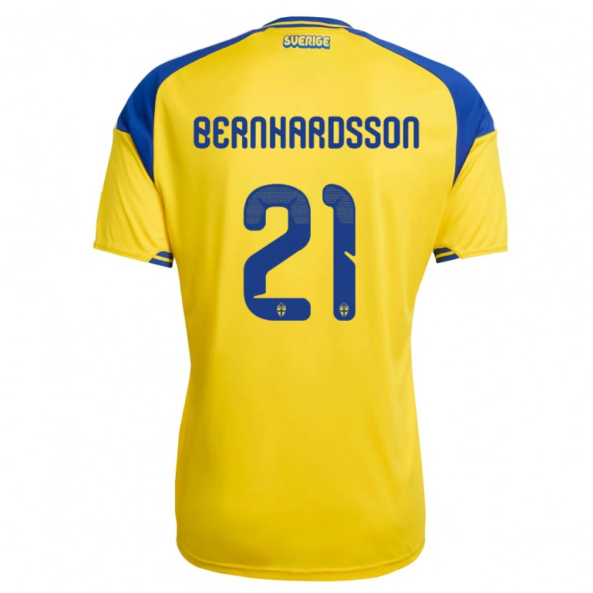 Danxen Kvinnor Sverige Alexander Bernhardsson #21 Gul Blå Vit Hemmatröja Matchtröjor 26-28 Tröjor T-Tröja