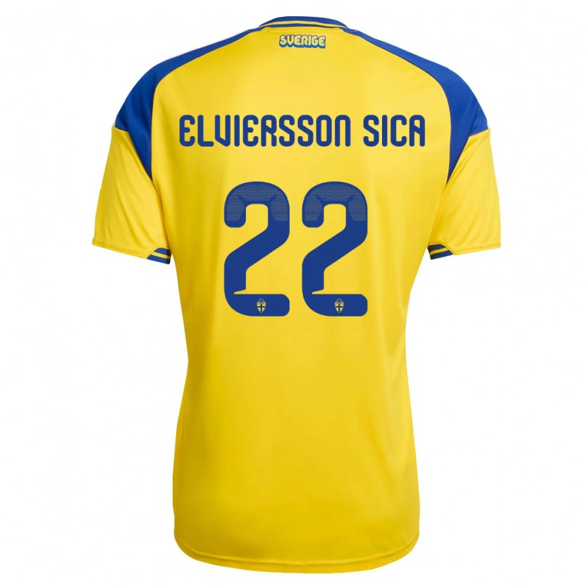 Danxen Kvinnor Sverige Matheo Elviersson Sica #22 Gul Blå Vit Hemmatröja Matchtröjor 26-28 Tröjor T-Tröja
