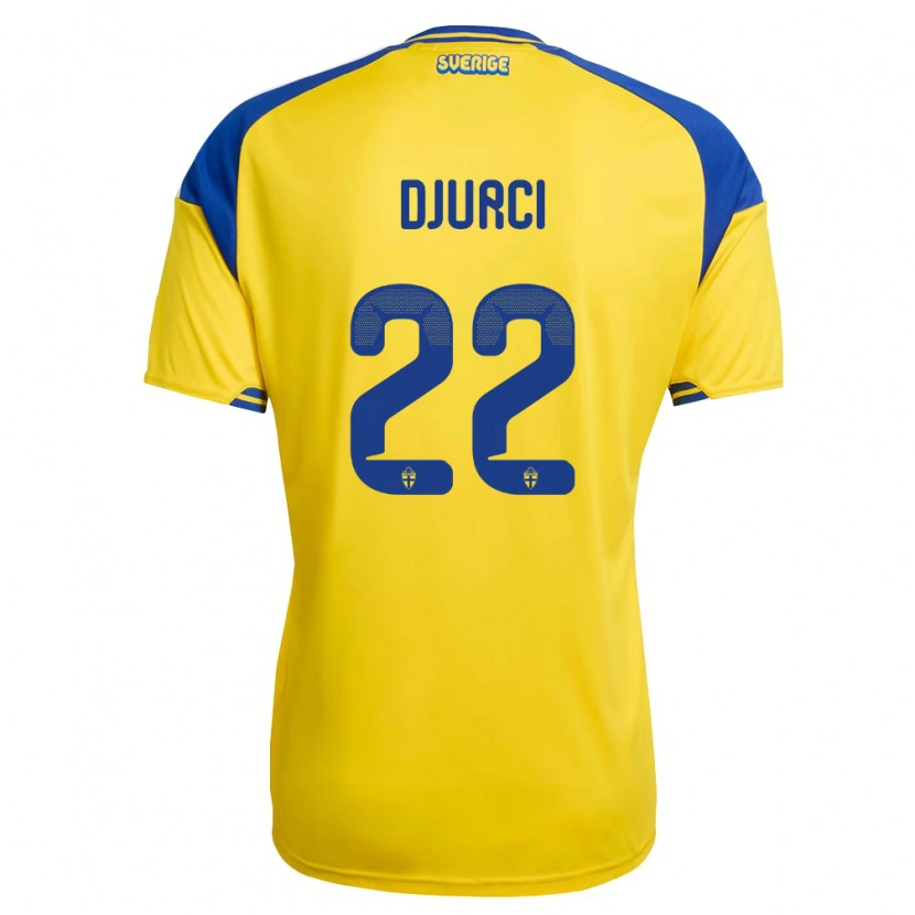 Danxen Kvinnor Sverige Oliver Djurci #22 Gul Blå Vit Hemmatröja Matchtröjor 26-28 Tröjor T-Tröja
