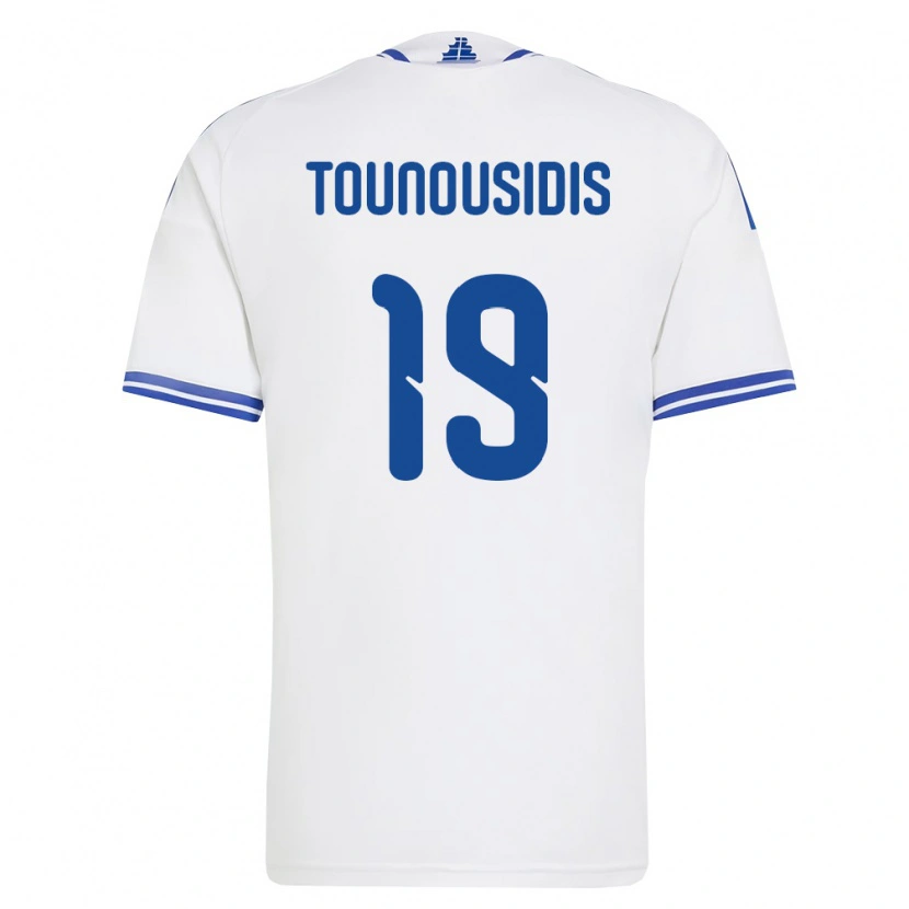 Danxen Kvinnor Grekland Kyriakos Tounousidis #19 Vit Blå Hemmatröja Matchtröjor 26-28 Tröjor T-Tröja