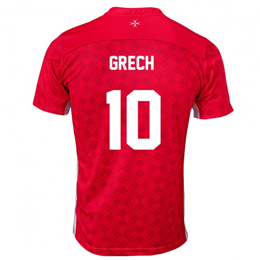 Danxen Kvinnor Malta Jake Grech #10 Röd Vit Hemmatröja Matchtröjor 26-28 Tröjor T-Tröja