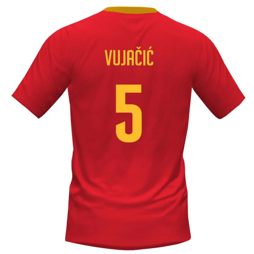Danxen Kvinnor Montenegro Igor Vujacic #5 Röd Gul Hemmatröja Matchtröjor 26-28 Tröjor T-Tröja