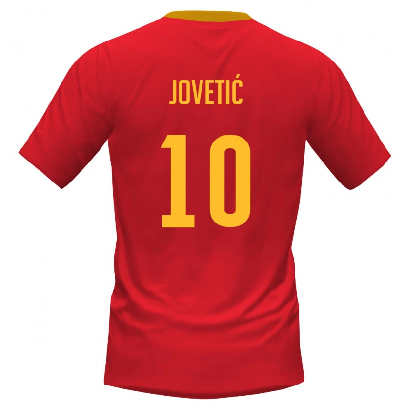 Danxen Kvinnor Montenegro Stevan Jovetić #10 Röd Gul Hemmatröja Matchtröjor 26-28 Tröjor T-Tröja
