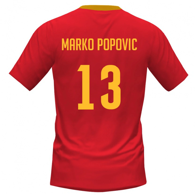 Danxen Kvinnor Montenegro Marko Popovic #13 Röd Gul Hemmatröja Matchtröjor 26-28 Tröjor T-Tröja