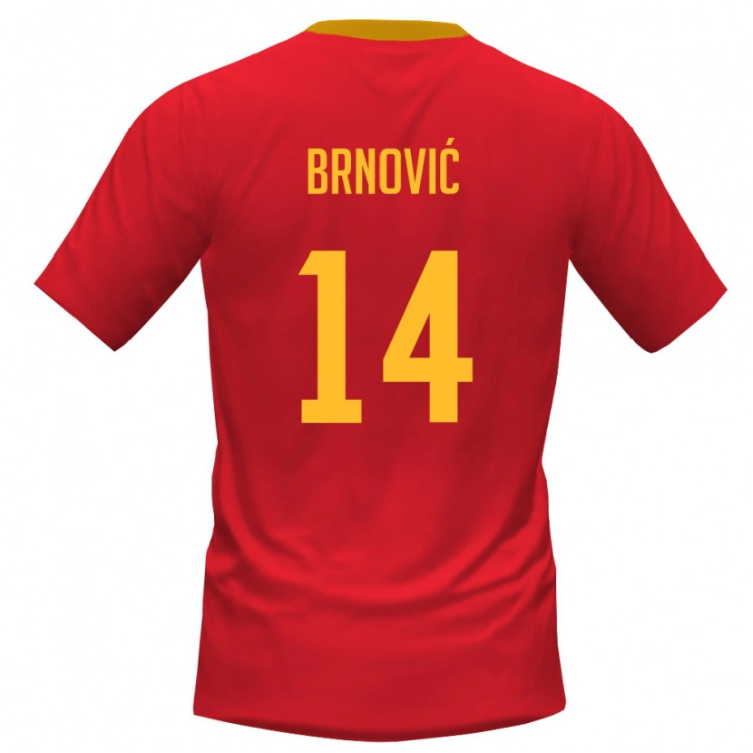 Danxen Kvinnor Montenegro Milos Brnovic #14 Röd Gul Hemmatröja Matchtröjor 26-28 Tröjor T-Tröja