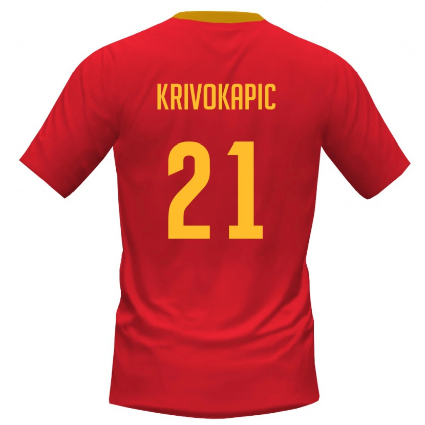 Danxen Kvinnor Montenegro Nenad Krivokapic #21 Röd Gul Hemmatröja Matchtröjor 26-28 Tröjor T-Tröja