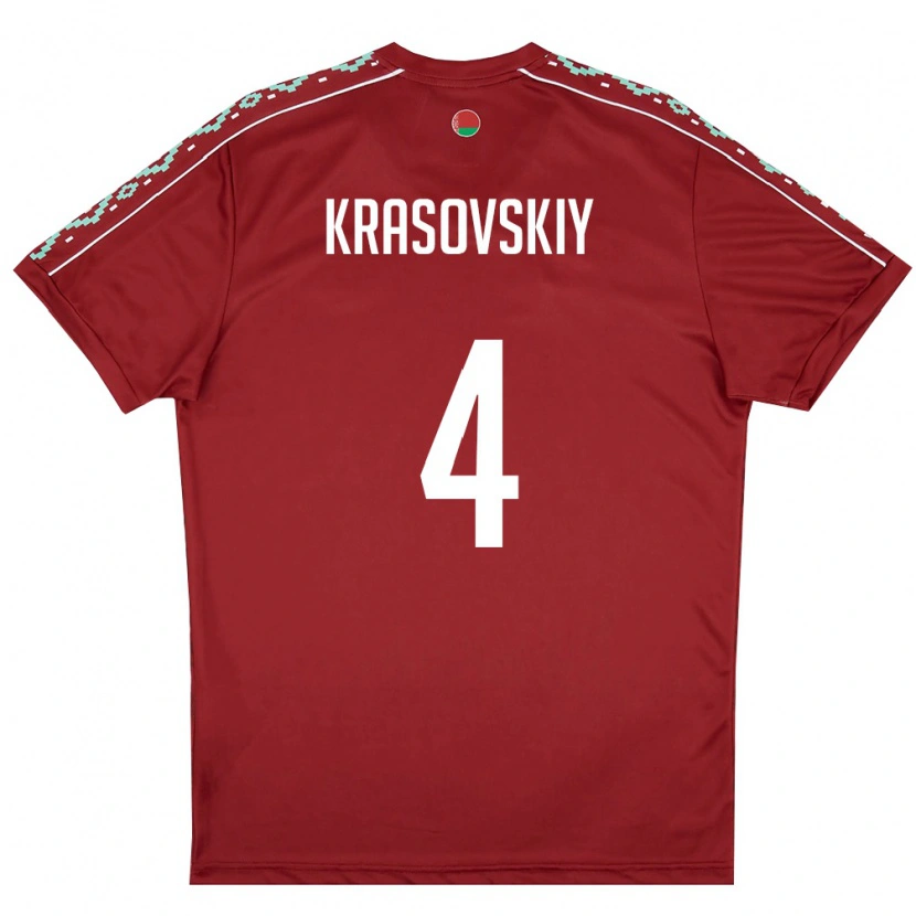 Danxen Kvinnor Belarus Vladislav Krasovskiy #4 Djup Röd Vit Hemmatröja Matchtröjor 26-28 Tröjor T-Tröja