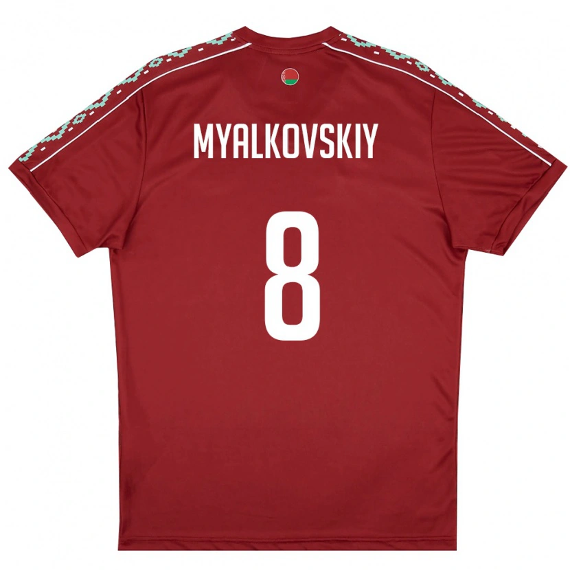 Danxen Kvinnor Belarus Ruslan Myalkovskiy #8 Djup Röd Vit Hemmatröja Matchtröjor 26-28 Tröjor T-Tröja