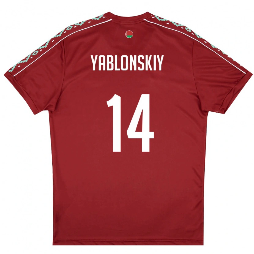 Danxen Kvinnor Belarus Evgeniy Yablonskiy #14 Djup Röd Vit Hemmatröja Matchtröjor 26-28 Tröjor T-Tröja