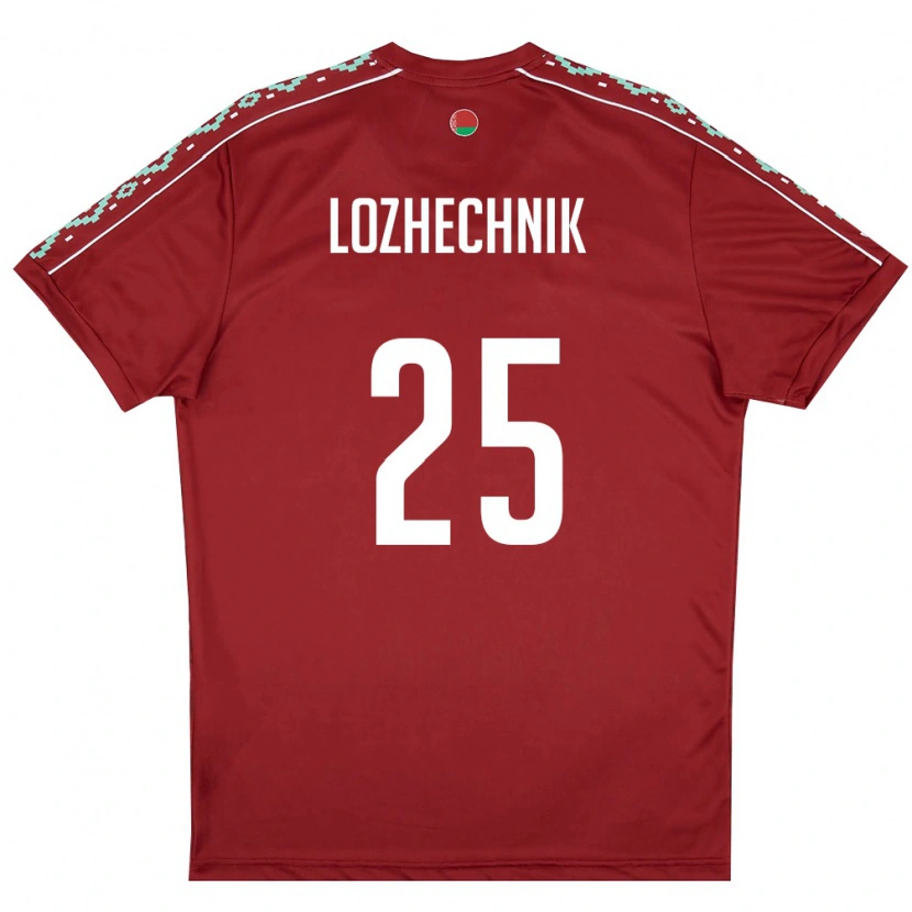 Danxen Kvinnor Belarus Dmitriy Lozhechnik #25 Djup Röd Vit Hemmatröja Matchtröjor 26-28 Tröjor T-Tröja