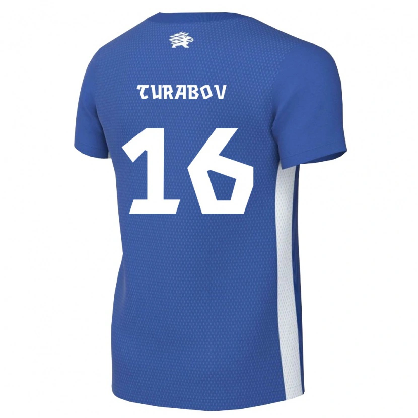 Danxen Kvinnor Estland Ruslan Turabov #16 Mörkblå Vit Hemmatröja Matchtröjor 26-28 Tröjor T-Tröja