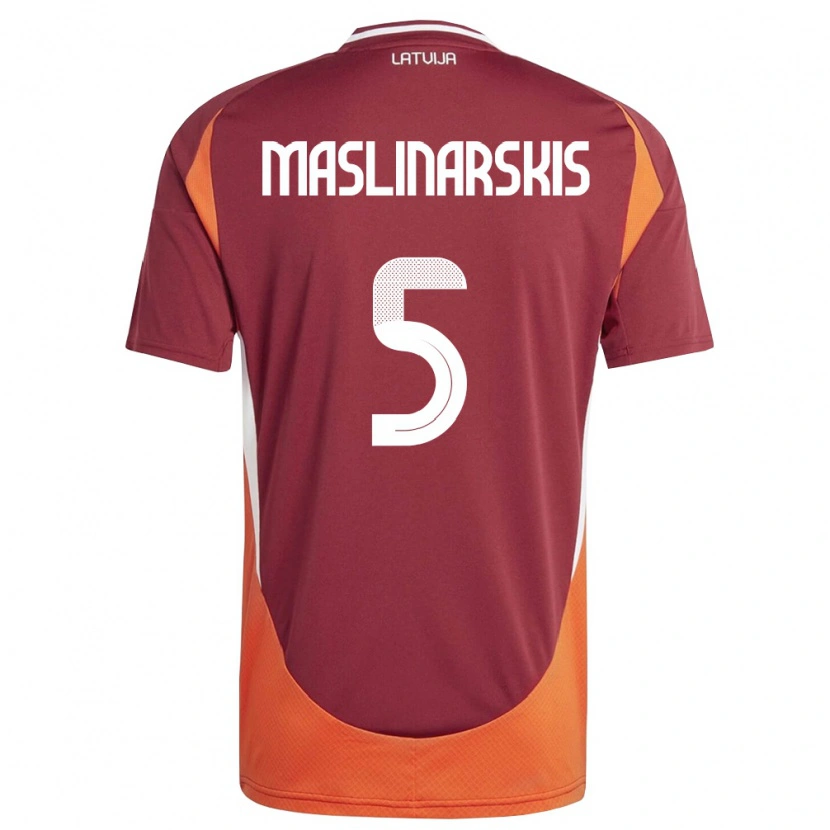 Danxen Kvinnor Lettland Gustavs Maslinarskis #5 Djup Röd Vit Orange Hemmatröja Matchtröjor 26-28 Tröjor T-Tröja