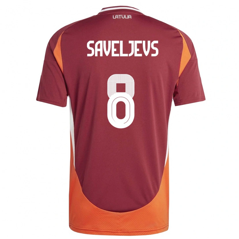 Danxen Kvinnor Lettland Alims Saveljevs #8 Djup Röd Vit Orange Hemmatröja Matchtröjor 26-28 Tröjor T-Tröja