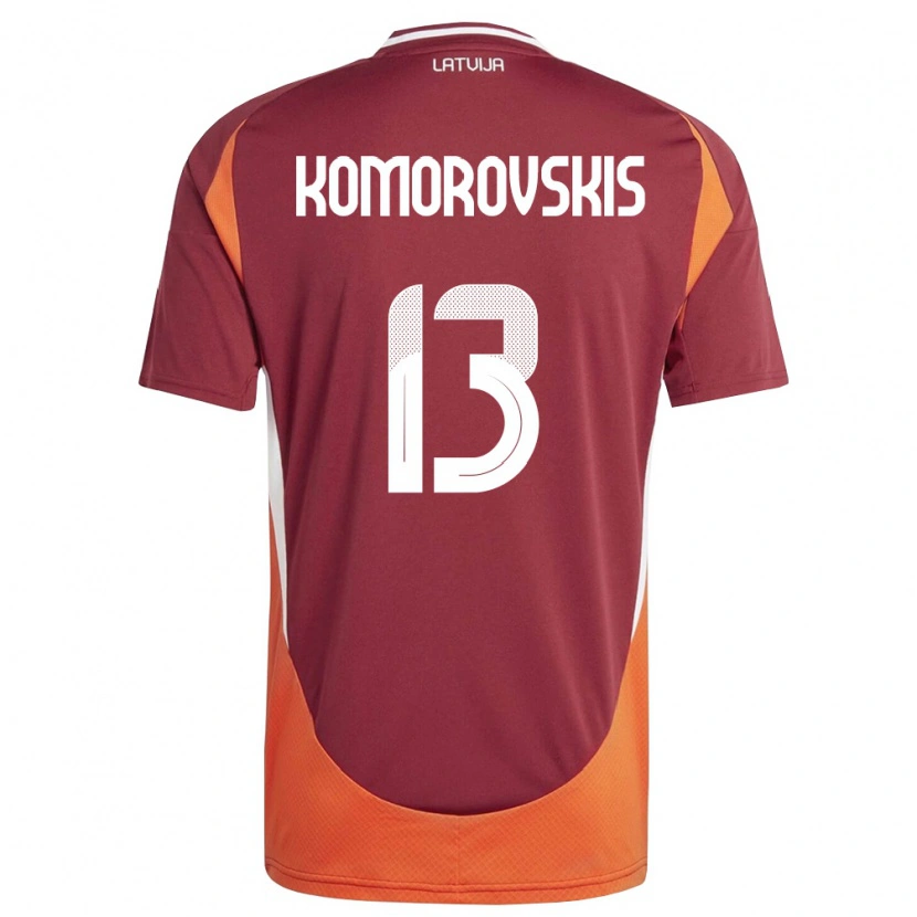 Danxen Kvinnor Lettland Emils Komorovskis #13 Djup Röd Vit Orange Hemmatröja Matchtröjor 26-28 Tröjor T-Tröja