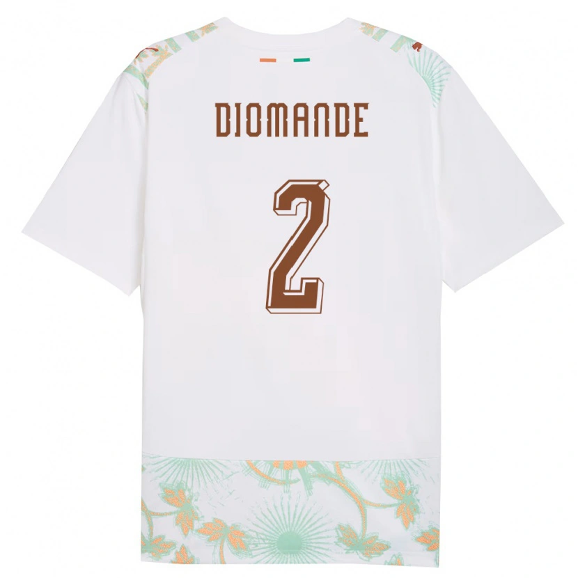 Danxen Kvinnor Elfenbenskusten Ousmane Diomande #2 Vit Orange Grön Bortatröja Matchtröjor 26-28 Tröjor T-Tröja