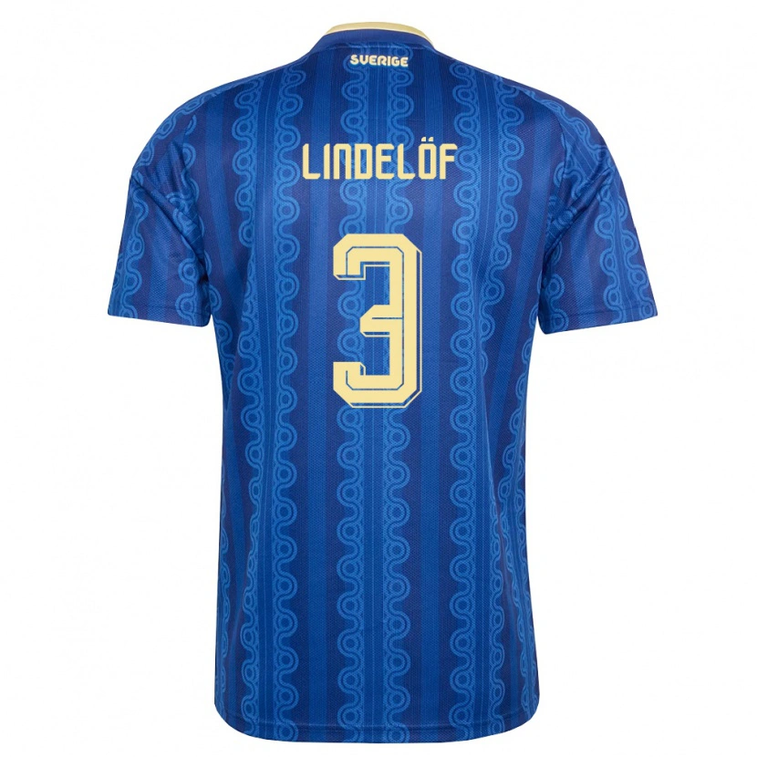 Danxen Kvinnor Sverige Victor Lindelöf #3 Blå Marin Gul Bortatröja Matchtröjor 26-28 Tröjor T-Tröja