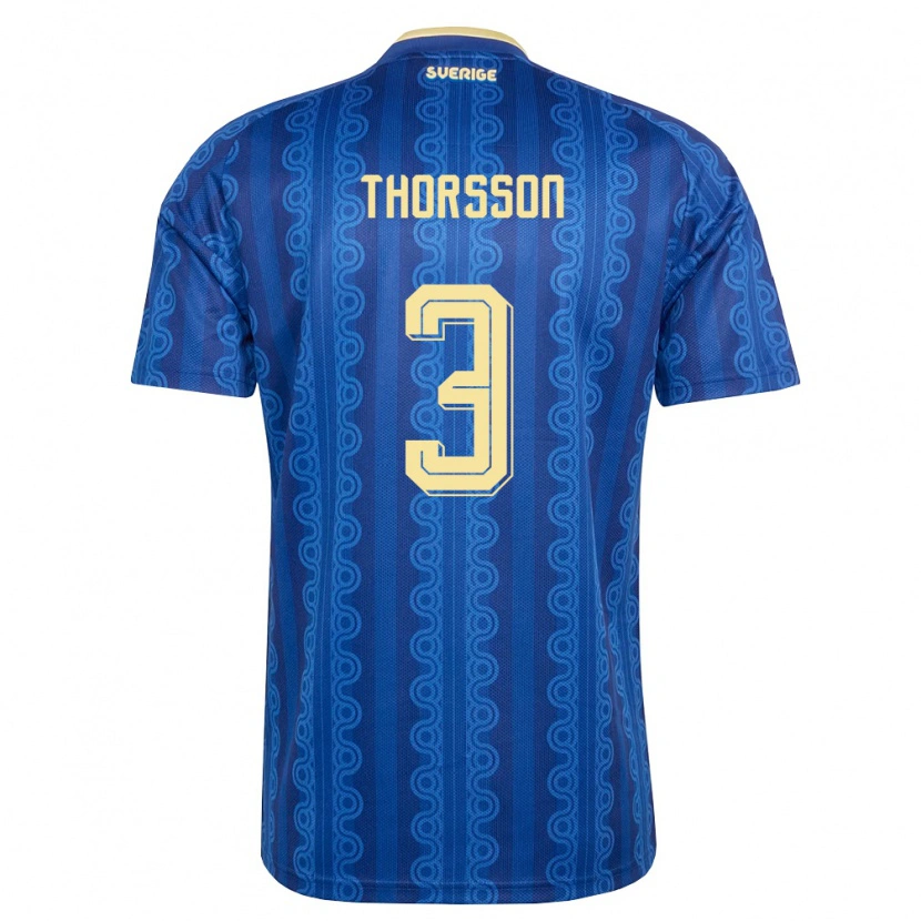 Danxen Kvinnor Sverige Hampus Thorsson #3 Blå Marin Gul Bortatröja Matchtröjor 26-28 Tröjor T-Tröja