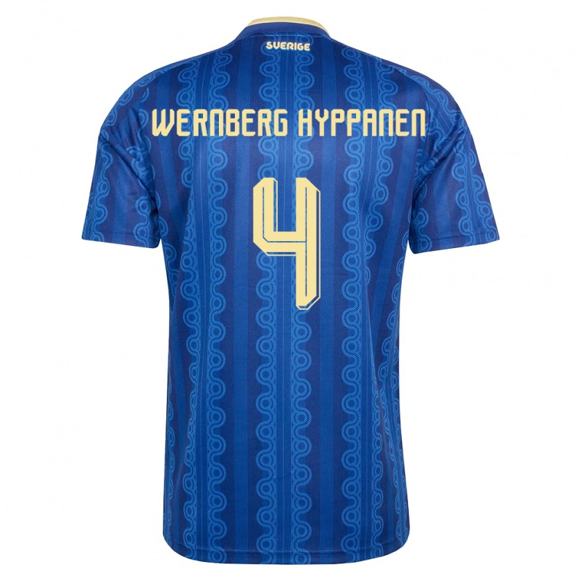 Danxen Kvinnor Sverige Lino Wernberg Hyppänen #4 Blå Marin Gul Bortatröja Matchtröjor 26-28 Tröjor T-Tröja