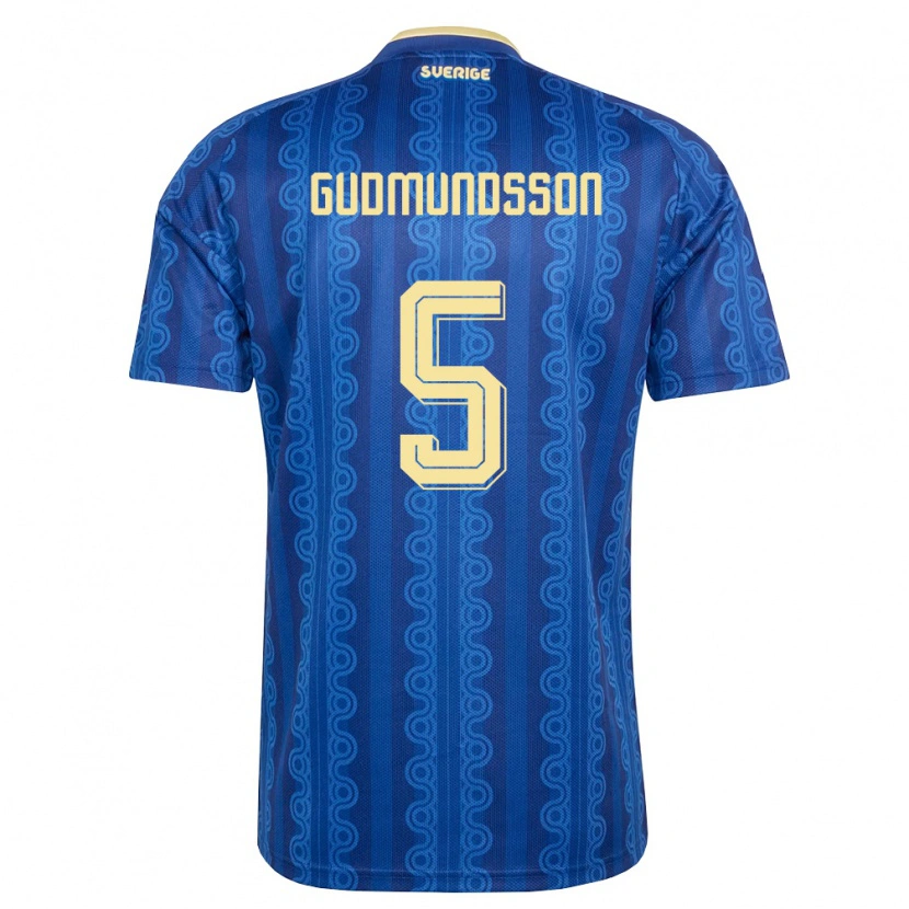 Danxen Kvinnor Sverige Gabriel Gudmundsson #5 Blå Marin Gul Bortatröja Matchtröjor 26-28 Tröjor T-Tröja