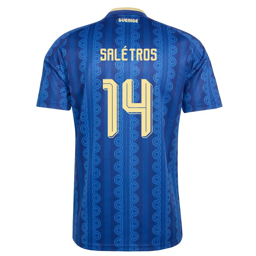 Danxen Kvinnor Sverige Anton Salétros #14 Blå Marin Gul Bortatröja Matchtröjor 26-28 Tröjor T-Tröja