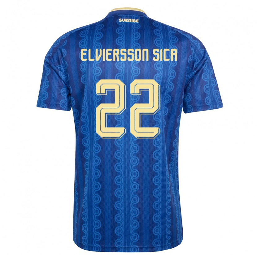 Danxen Kvinnor Sverige Matheo Elviersson Sica #22 Blå Marin Gul Bortatröja Matchtröjor 26-28 Tröjor T-Tröja