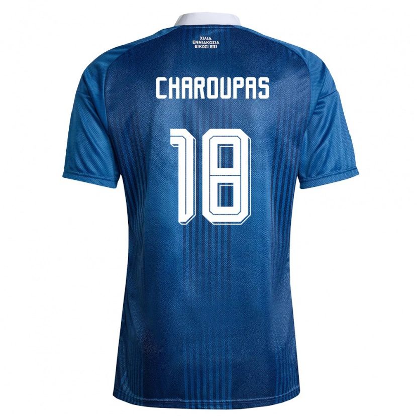 Danxen Kvinnor Grekland Konstantinos Charoupas #18 Marin Blå Vit Bortatröja Matchtröjor 26-28 Tröjor T-Tröja