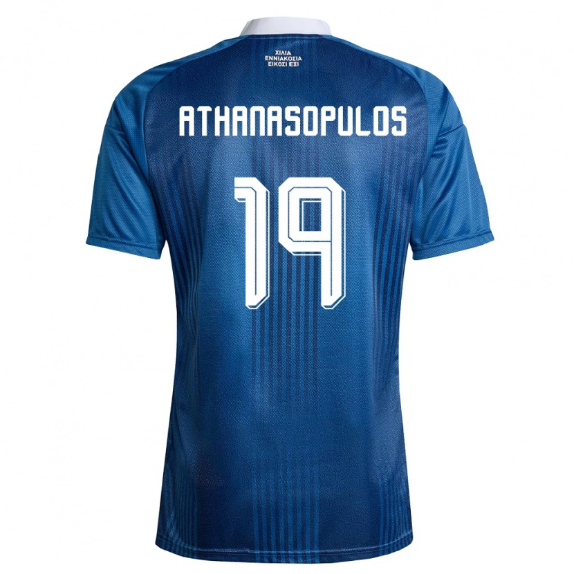 Danxen Kvinnor Grekland Giannis Athanasopulos #19 Marin Blå Vit Bortatröja Matchtröjor 26-28 Tröjor T-Tröja