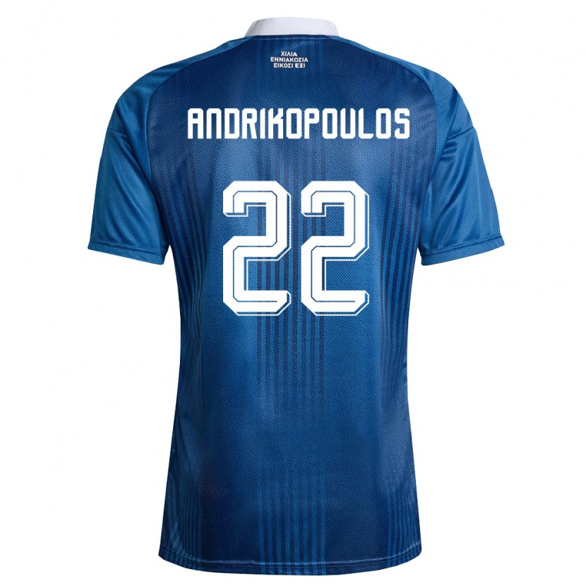 Danxen Kvinnor Grekland Angelos Andrikopoulos #22 Marin Blå Vit Bortatröja Matchtröjor 26-28 Tröjor T-Tröja
