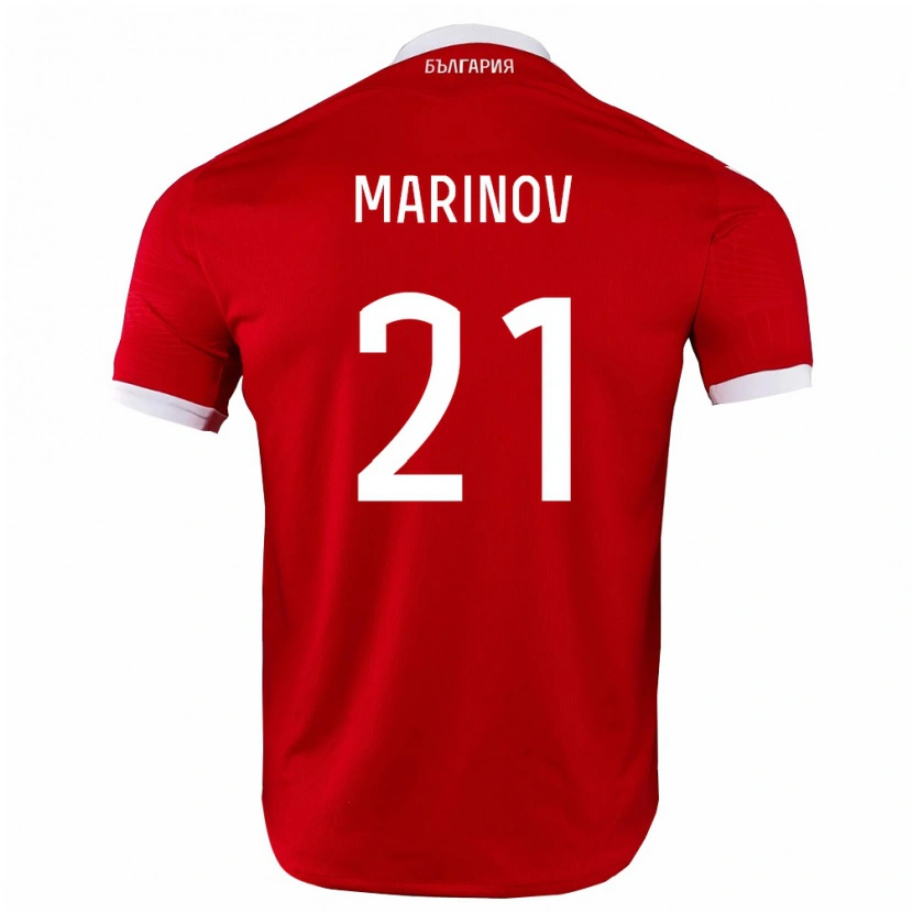 Danxen Kvinnor Bulgarien Aleksandar Marinov #21 Röd Vit Bortatröja Matchtröjor 26-28 Tröjor T-Tröja