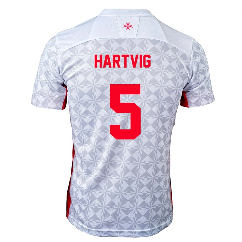 Danxen Kvinnor Malta Zachary Hartvig #5 Grå Vit Röd Bortatröja Matchtröjor 26-28 Tröjor T-Tröja