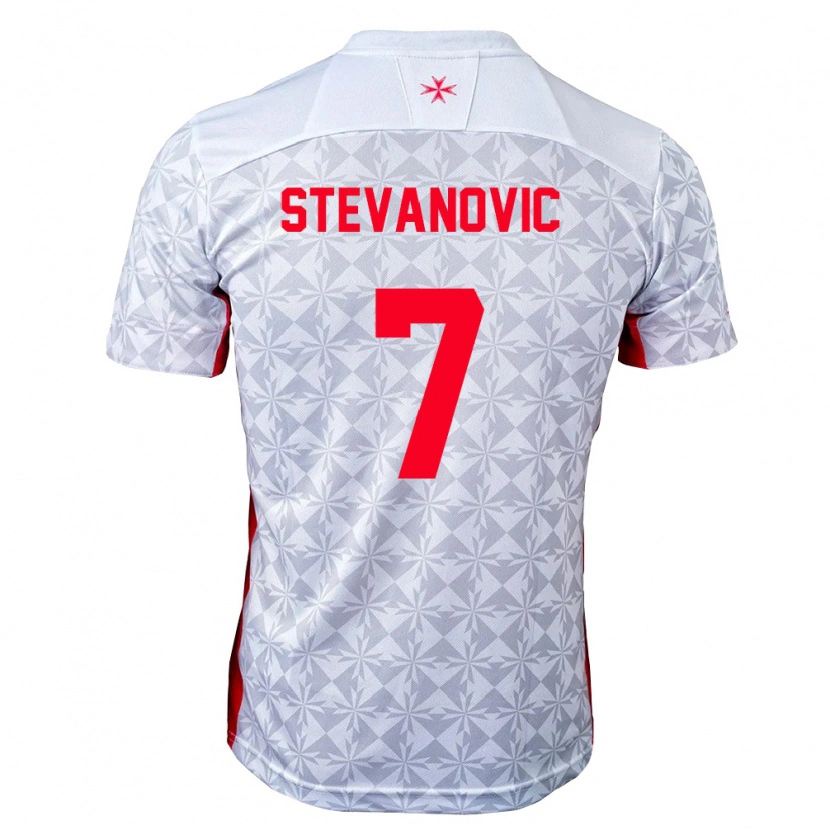 Danxen Kvinnor Malta Mateja Stevanovic #7 Grå Vit Röd Bortatröja Matchtröjor 26-28 Tröjor T-Tröja