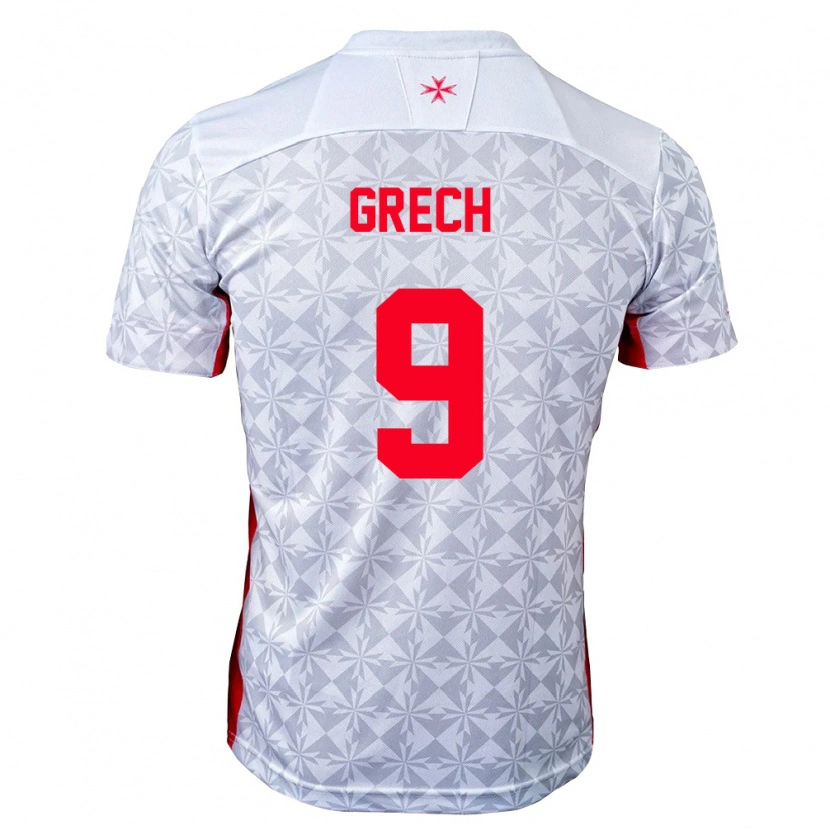 Danxen Kvinnor Malta Jake Grech #9 Grå Vit Röd Bortatröja Matchtröjor 26-28 Tröjor T-Tröja