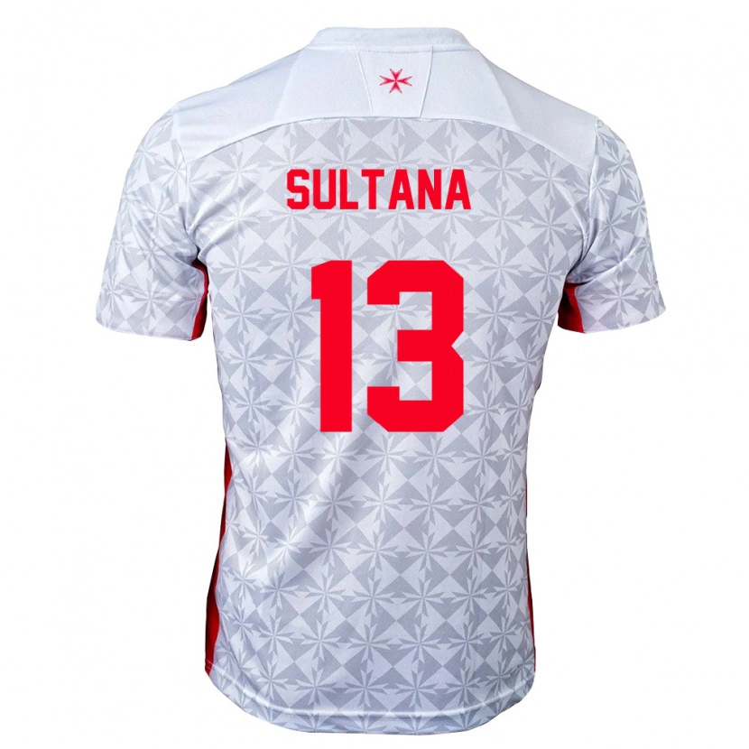 Danxen Kvinnor Malta Denzil Sultana #13 Grå Vit Röd Bortatröja Matchtröjor 26-28 Tröjor T-Tröja