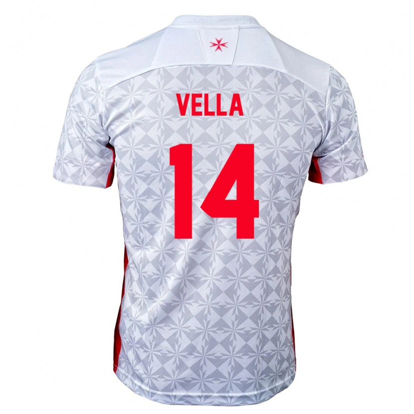 Danxen Kvinnor Malta Andreas Vella #14 Grå Vit Röd Bortatröja Matchtröjor 26-28 Tröjor T-Tröja