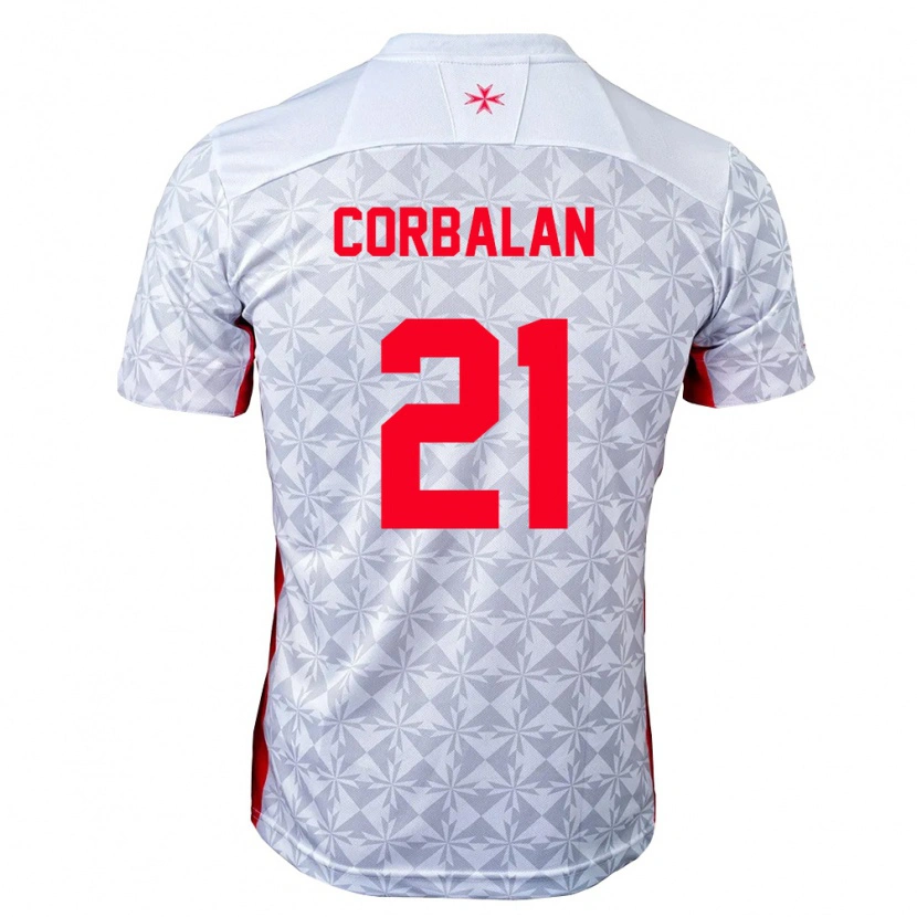 Danxen Kvinnor Malta Juan Corbalan #21 Grå Vit Röd Bortatröja Matchtröjor 26-28 Tröjor T-Tröja