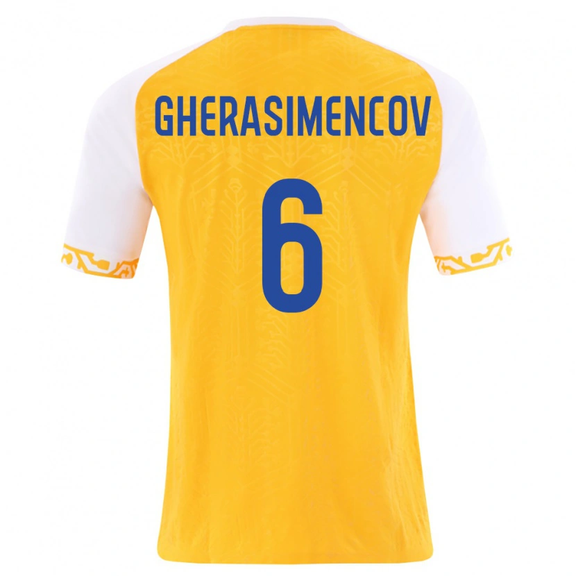 Danxen Kvinnor Moldavien Mihail Gherasimencov #6 Gul Vit Bortatröja Matchtröjor 26-28 Tröjor T-Tröja