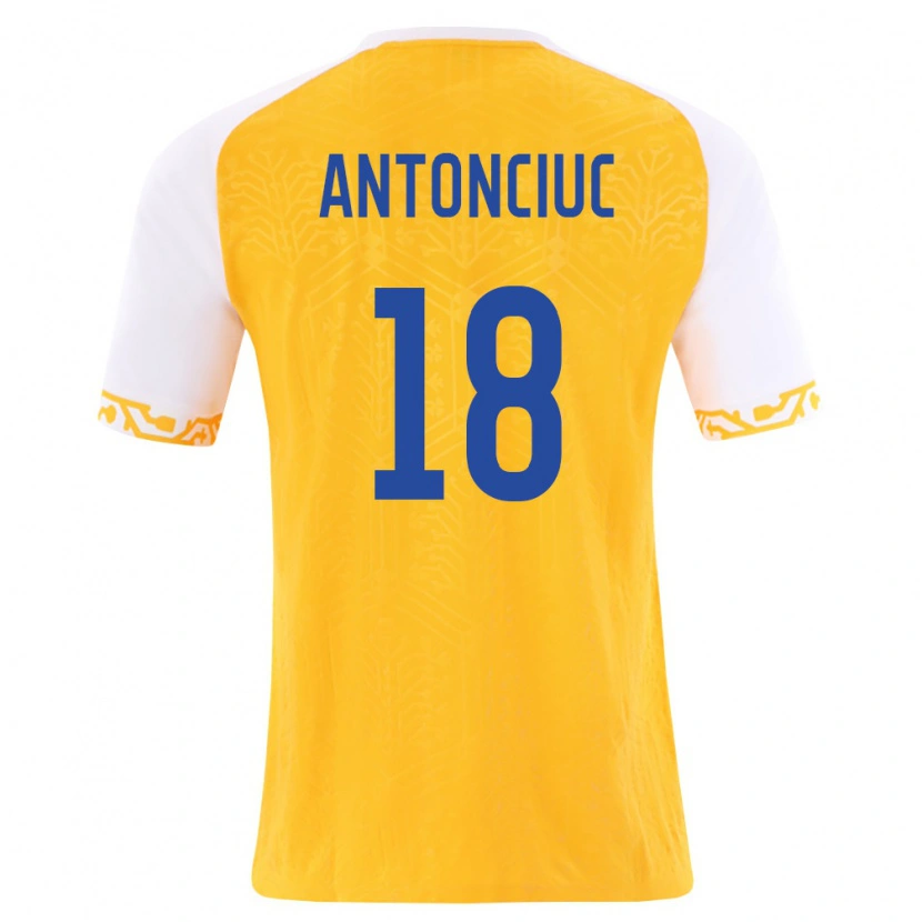 Danxen Kvinnor Moldavien Cristian Antonciuc #18 Gul Vit Bortatröja Matchtröjor 26-28 Tröjor T-Tröja