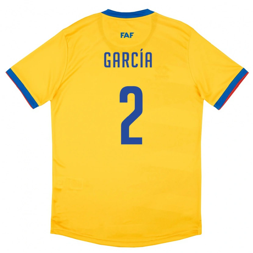 Danxen Kvinnor Andorra Cerni García #2 Gul Blå Röd Bortatröja Matchtröjor 26-28 Tröjor T-Tröja