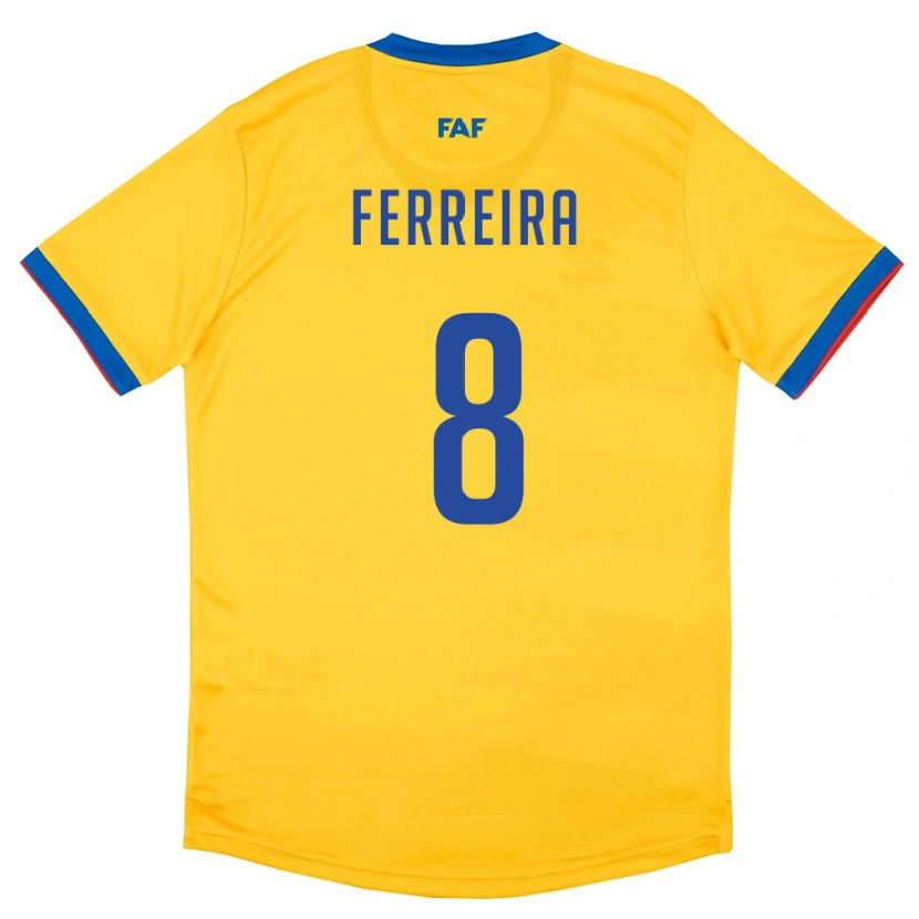 Danxen Kvinnor Andorra Hugo Ferreira #8 Gul Blå Röd Bortatröja Matchtröjor 26-28 Tröjor T-Tröja