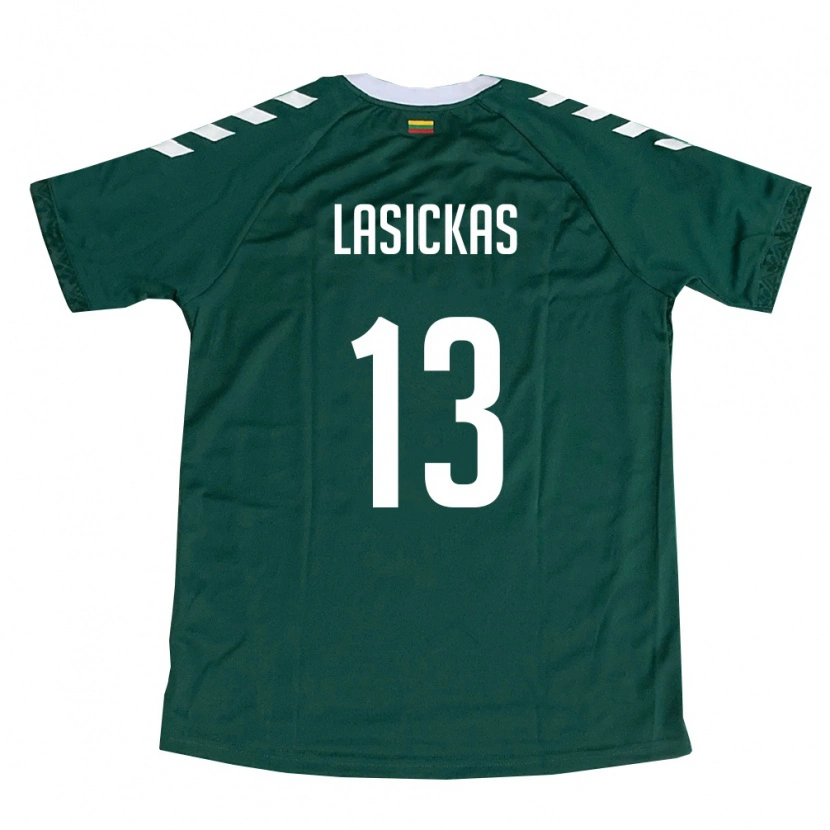 Danxen Kvinnor Litauen Justas Lasickas #13 Mörk Grön Vit Bortatröja Matchtröjor 26-28 Tröjor T-Tröja