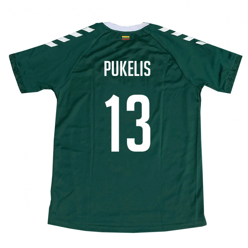 Danxen Kvinnor Litauen Oskar Pukelis #13 Mörk Grön Vit Bortatröja Matchtröjor 26-28 Tröjor T-Tröja