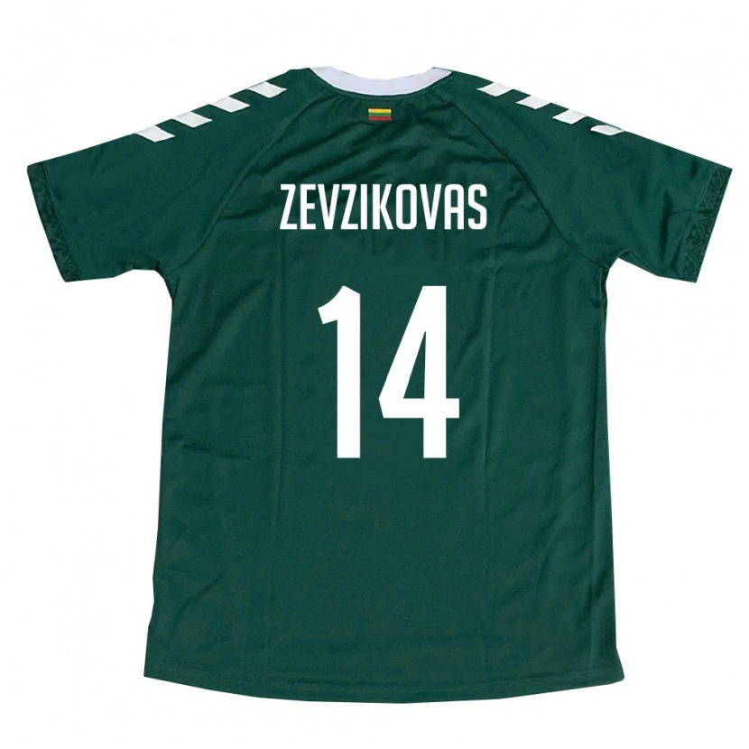 Danxen Kvinnor Litauen Denis Ževžikovas #14 Mörk Grön Vit Bortatröja Matchtröjor 26-28 Tröjor T-Tröja