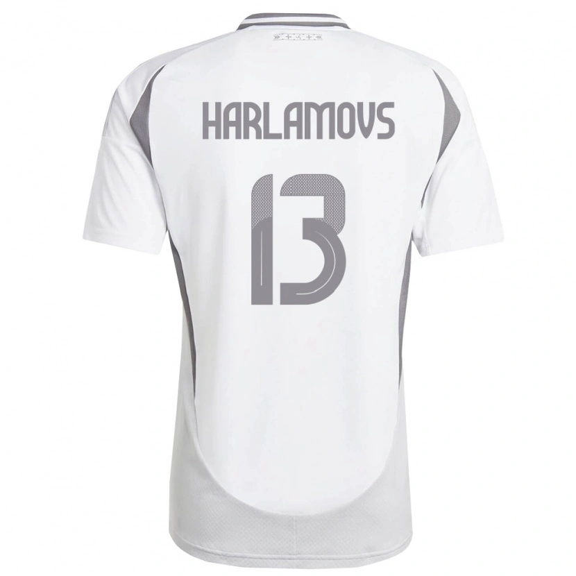 Danxen Kvinnor Lettland Ilja Harlamovs #13 Vit Mörk Grå Bortatröja Matchtröjor 26-28 Tröjor T-Tröja
