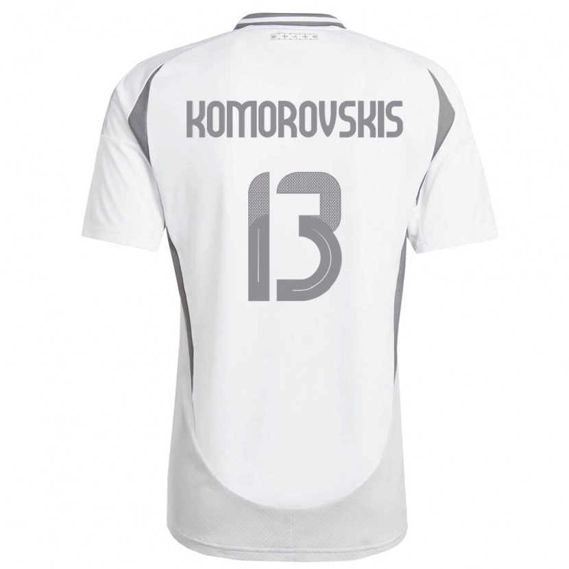 Danxen Kvinnor Lettland Emils Komorovskis #13 Vit Mörk Grå Bortatröja Matchtröjor 26-28 Tröjor T-Tröja