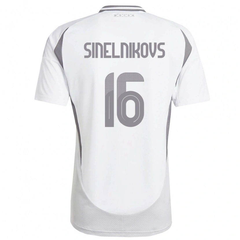 Danxen Kvinnor Lettland Aleksandrs Sinelnikovs #16 Vit Mörk Grå Bortatröja Matchtröjor 26-28 Tröjor T-Tröja