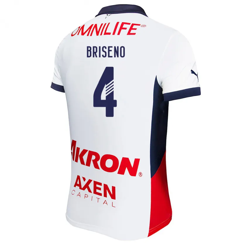 Danxen Barn Antonio Briseño #4 Vit Röd Blå Bortatröja Matchtröjor 2024/25 Tröjor T-Tröja