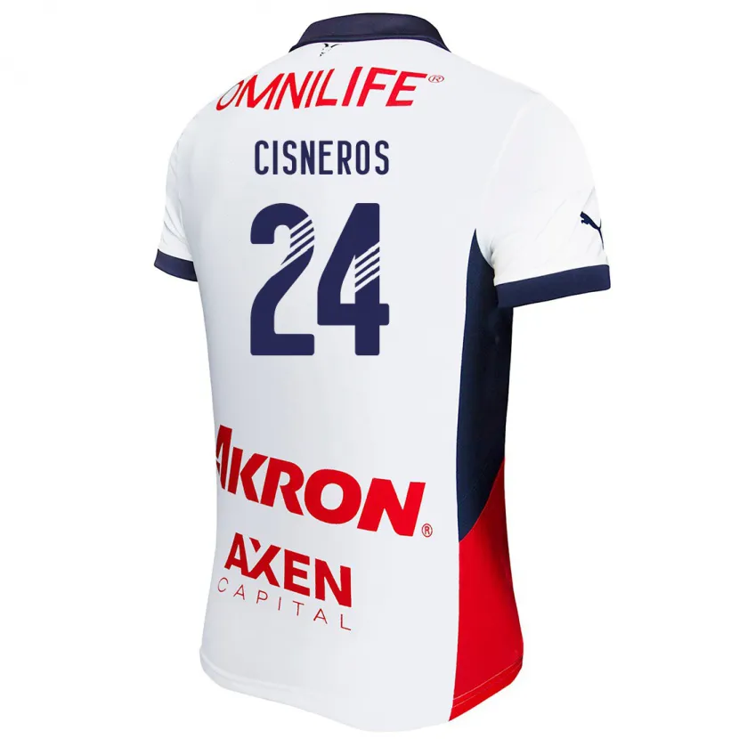 Danxen Män Carlos Cisneros #24 Vit Röd Blå Bortatröja Matchtröjor 2024/25 Tröjor T-Tröja